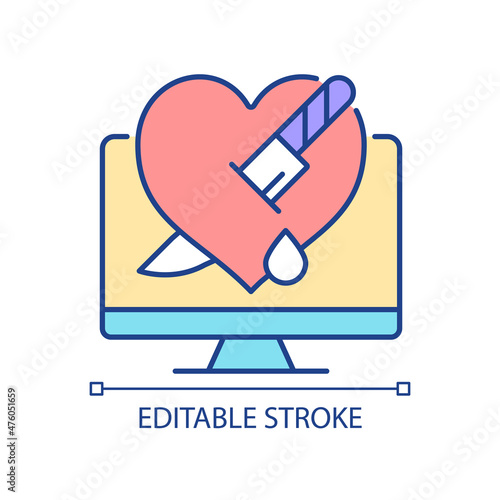 Personal revenge RGB color icon. Stealing personal data and information for vengeance. Cybercrime. Isolated vector illustration. Simple filled line drawing. Editable stroke. Arial font used