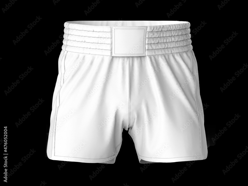 White Muay Thai Shorts Thai Boxing Pants Vector For Template. Isolated On  Black Background. 3D illustration, 3D rendering. Stock Illustration | Adobe  Stock