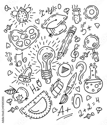 Back to school doodle set. Cute hand drawn vector elements.