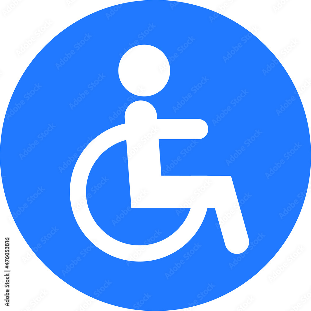 Wheel chair sign icon vector, handicapped icon blue version Wheel chair sign icon vector, handicapped icon blue version