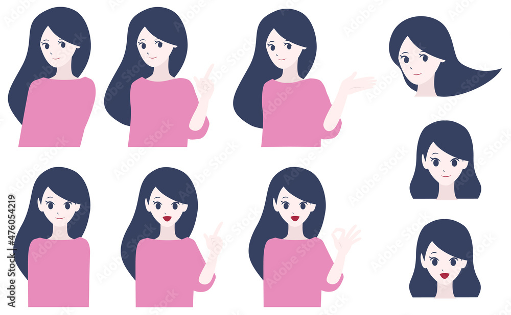 手でサインする女性のポーズのセット 手でサインする女性のポーズのセット