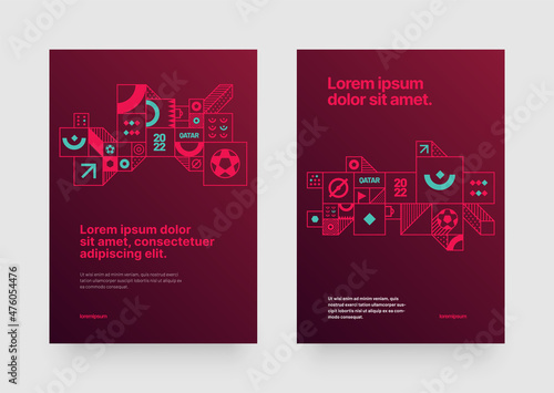 Poster layout design for tournament, invitation, awards or championship. Layout design template with geometric shapes. Championship in Qatar. Sports background trend 2022.