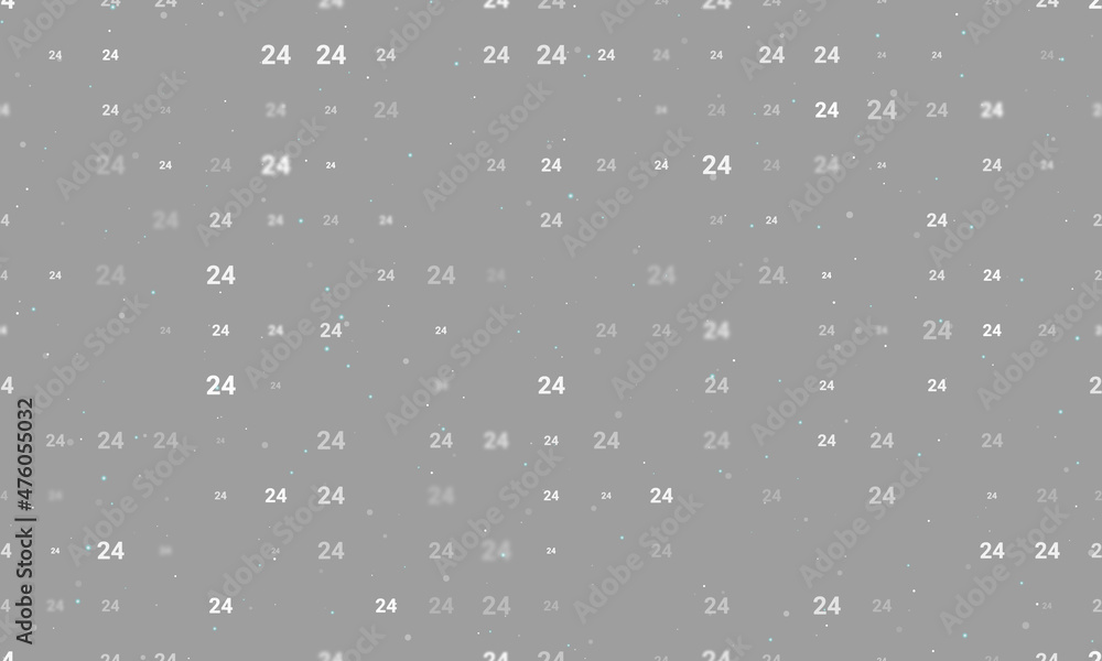 Seamless background pattern of evenly spaced white around the clock symbols of different sizes and opacity. Vector illustration on gray background with stars Seamless background pattern of evenly spaced white around the clock symbols of different sizes and opacity. Vector illustration on gray background with stars