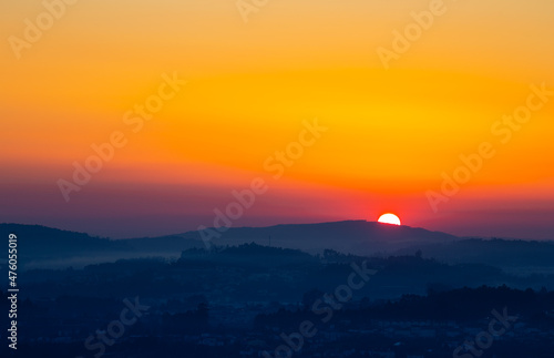 The  Picoto  Mountain view over the city of Braga at Sunset during the Christmas Eve of 2021.