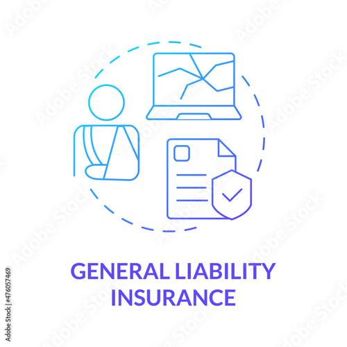 General liability insurance blue gradient concept icon. Corporate assurance abstract idea thin line illustration. Isolated outline drawing. Roboto-Medium, Myriad Pro-Bold fonts used