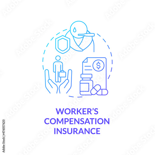 Workers compensation insurance blue gradient concept icon. Company guarantee abstract idea thin line illustration. Isolated outline drawing. Roboto-Medium, Myriad Pro-Bold fonts used