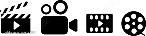 Cinema icons - Film Clapper, Camera, Film reel, Video. Cinema symbol. Vector