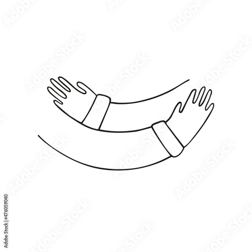 Cartoon hugs. Black and white hugging hands. Vector illustration. 