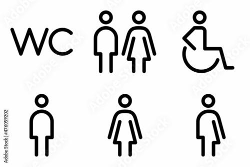 Toilet line icon set. WC sign. Men women handicap symbol. Restroom for male  female  transgender  disabled.Vector illustration
