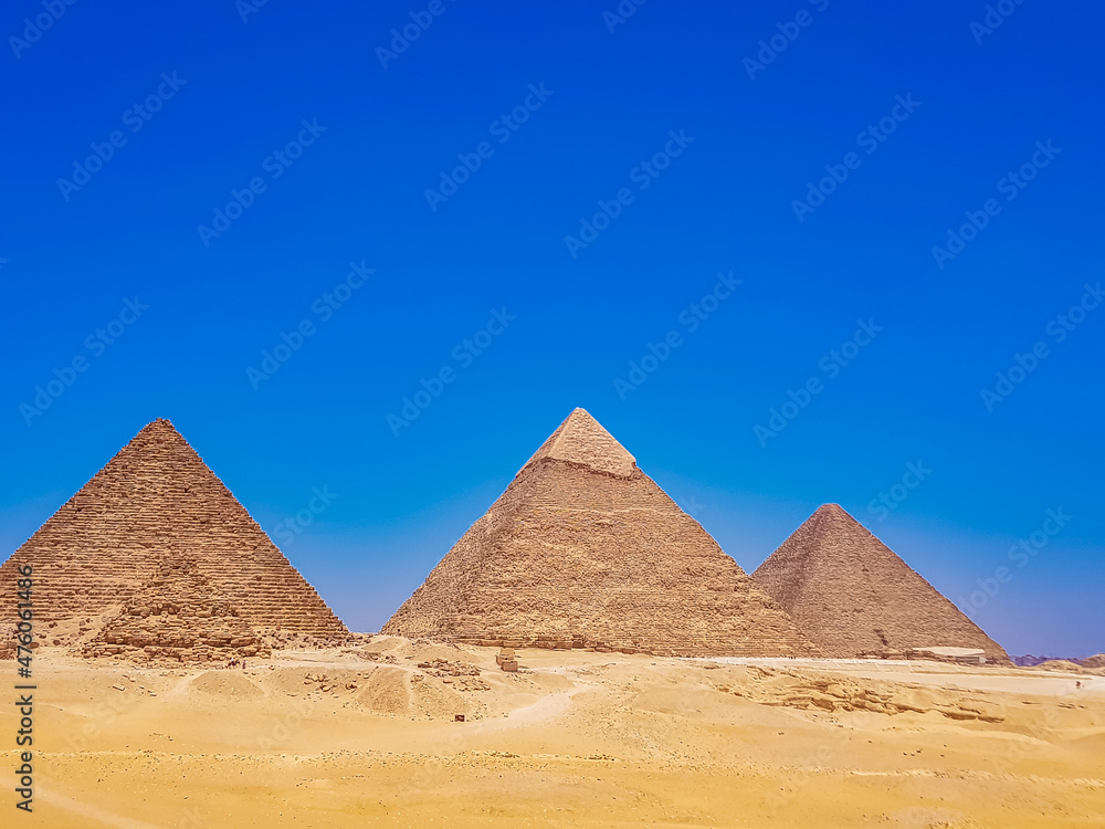 Pyramids at Giza, Egypt, from the plateau to the south of the complex Pyramids at Giza, Egypt, from the plateau to the south of the complex