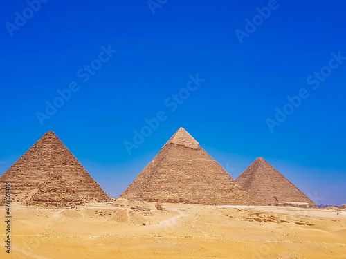 Pyramids at Giza  Egypt  from the plateau to the south of the complex