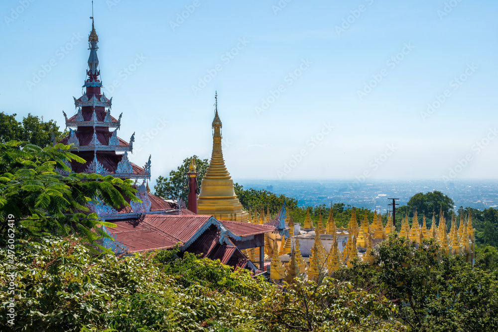 Mandalay, Myanmar - view of some temples in Mandalay Hill