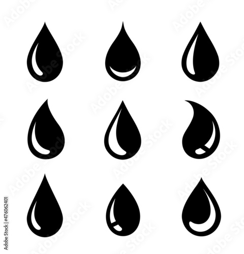 black falling drops energy set fuel icons