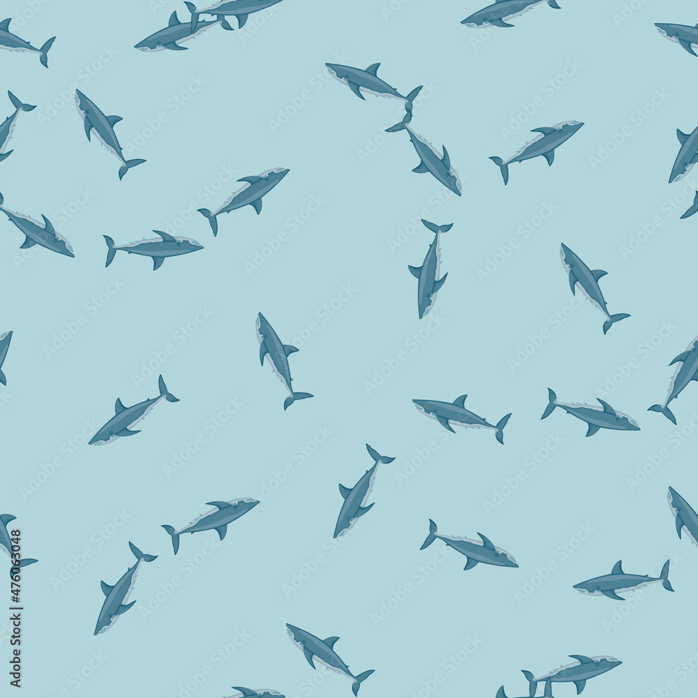 White shark seamless pattern in scandinavian style. Marine animals background. Vector illustration for children funny textile. White shark seamless pattern in scandinavian style. Marine animals background. Vector illustration for children funny textile.