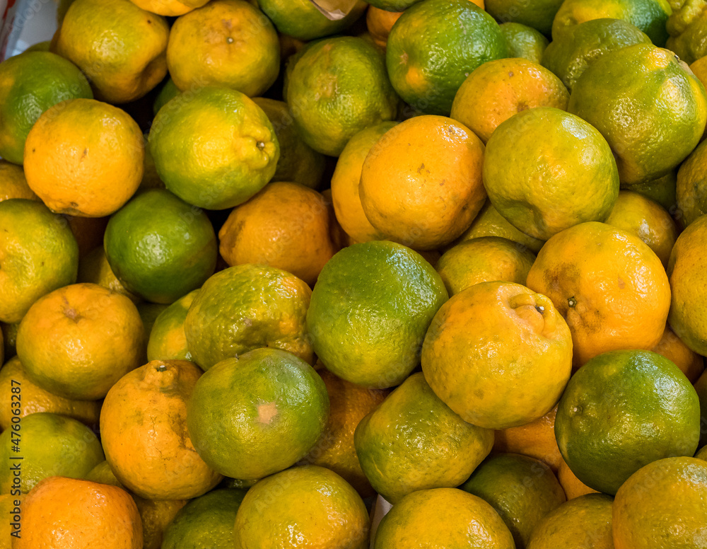 Fresh organic oranges on the market place