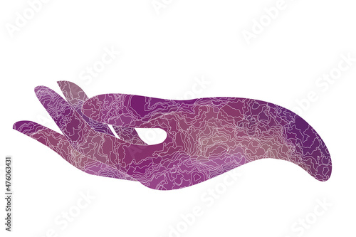 Vector icon of Buddha hand. Sketch of a hand of  meditating buddah statue
