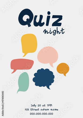 Quiz night party invitstion, knowledge contest, trivia night, playing games vector illustration