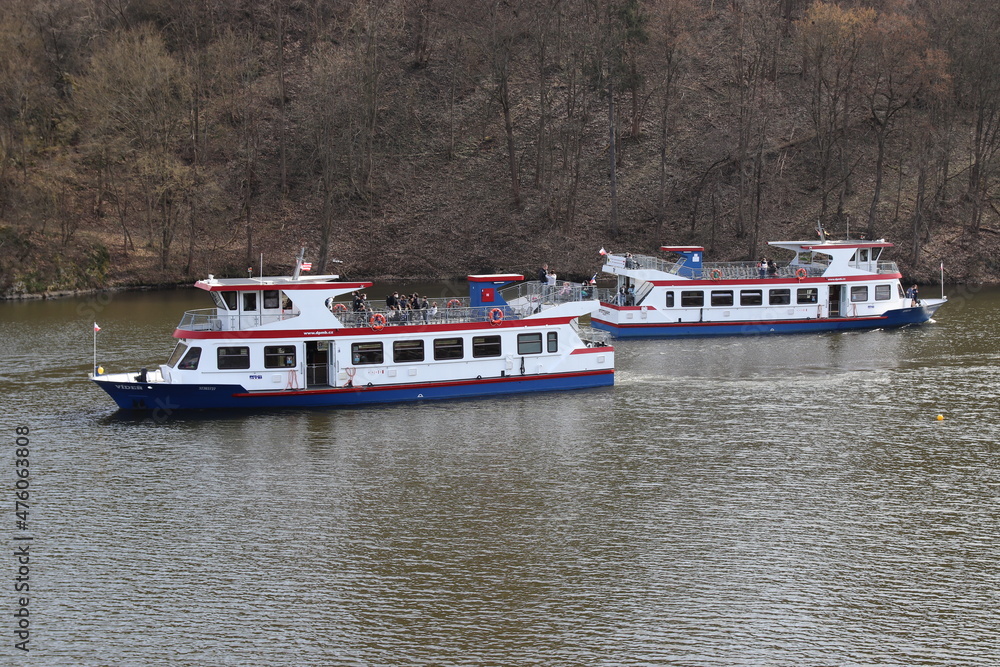 Two boats below the Veveri castle near Brno, Czech republic Two boats below the Veveri castle near Brno, Czech republic