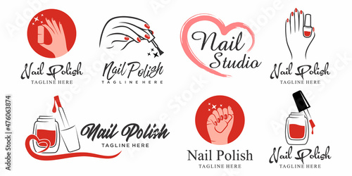 Nails and manicure icon set with woman hands logo design