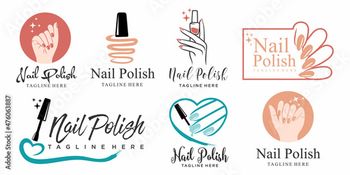 Nail salon icon set logo design manicure vector design nail polish and female finger logotype photo