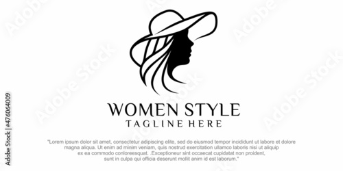 Beauty Woman style combination hat and women icon set Logo design template