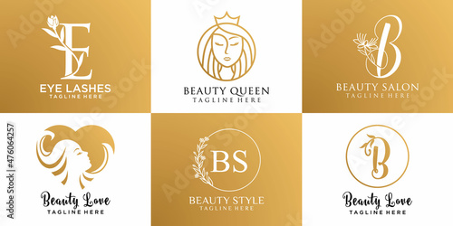 luxury beauty woman icon set logo for salon, hairstylist, makeover, beauty care
