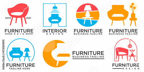 Colorful furniture logo. Symbol and icon set of chairs, sofas, tables, and home furnishings.