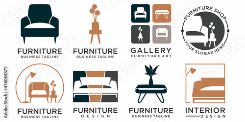Modern furniture icon set logo graphic trendy design, Minimalist furniture brand business company logo