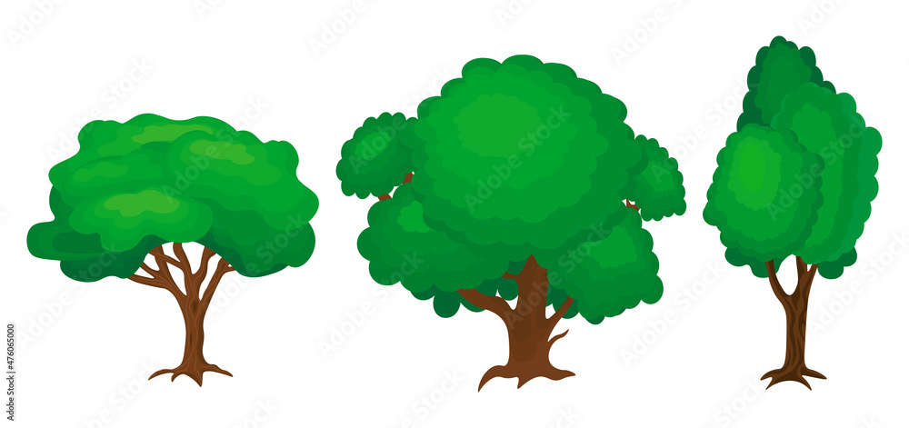 Fototapeta premium Cartoon trees set isolated on a white background