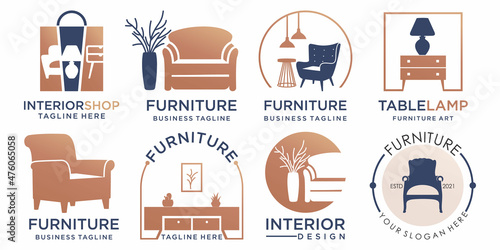 furniture interior icon set logo design template