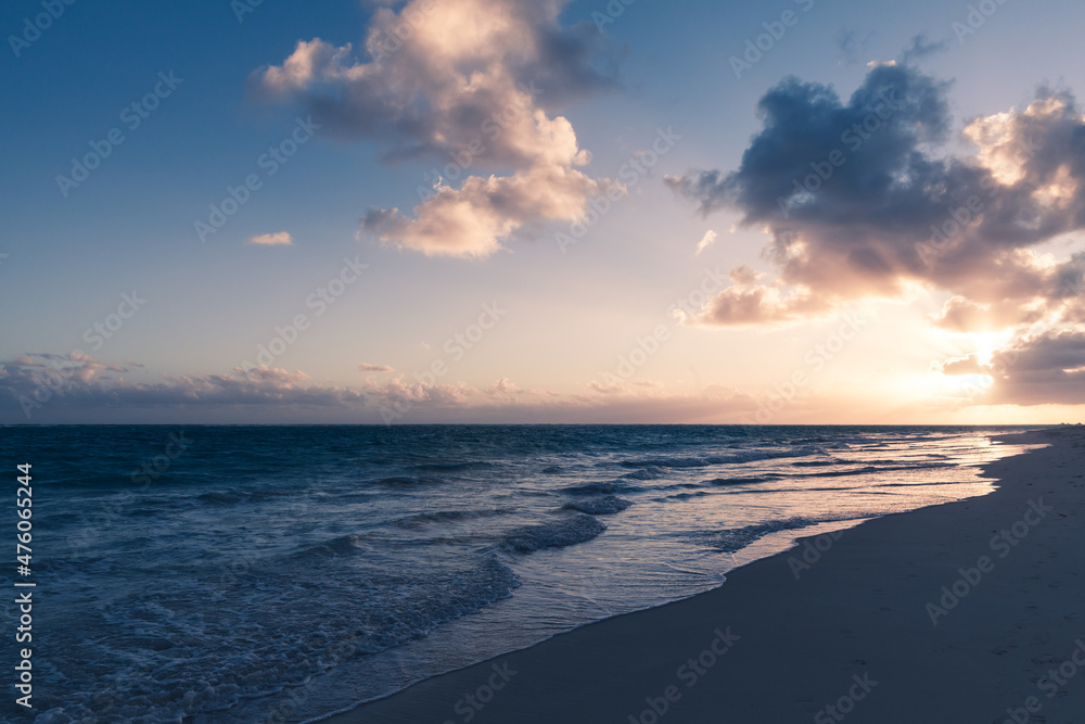 Coastal landscape with sunrise sky  over Atlantic ocean