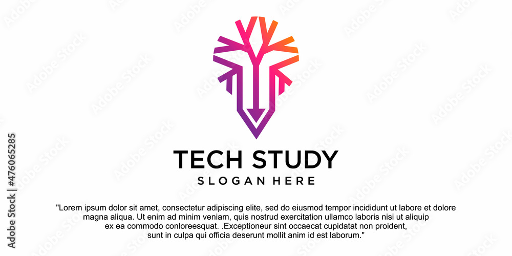 Fototapeta premium Creative pencil tech with liner style. Modern gradient logo design