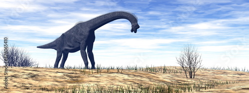 Brachiosaurus dinosaur in the desert - 3D render © Elenarts