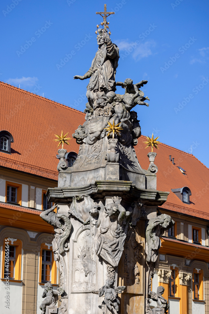 John of Nepomuk Monument in front of Collegiate Church of the Holy Cross and St Bartholomew, Wroclaw, Poland.