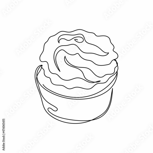 Continuous one simple single line drawing of cupcake icon in silhouette on a white background. Linear stylized.
