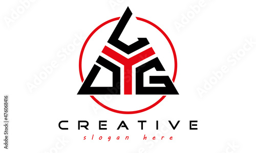 triangle badge with circle DLG letter logo design vector, business logo, icon shape logo, stylish logo template