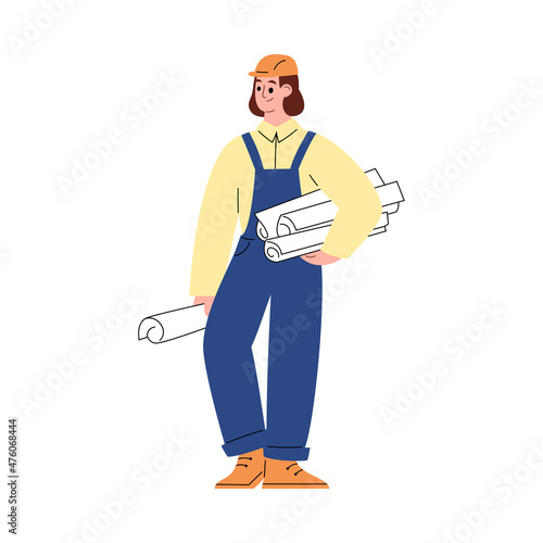 Construction worker or engineer cartoon flat vector illustration isolated.