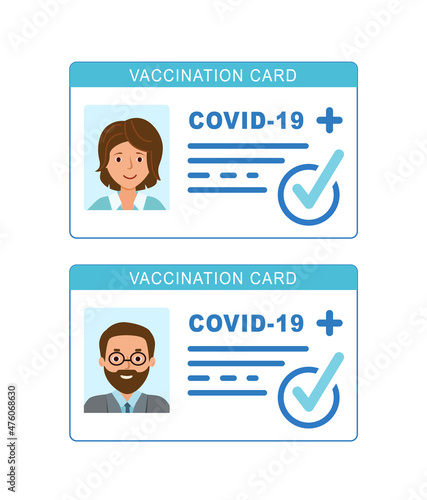 Vaccine passport. Personal vaccination card for men and women