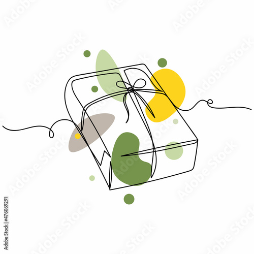 Continuous one simple single line drawing of gift box icon in silhouette on a white background. Linear stylized.