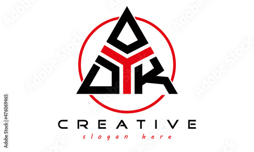 triangle badge with circle DOK letter logo design vector, business logo, icon shape logo, stylish logo template