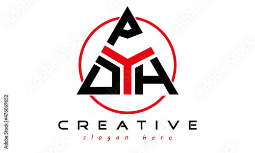 triangle badge with circle DPH letter logo design vector, business logo, icon shape logo, stylish logo template