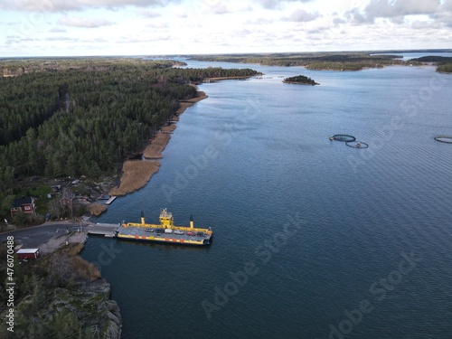Fotografiet Car ferry of Vartsala, Kustavi, Finland. Aerial image.