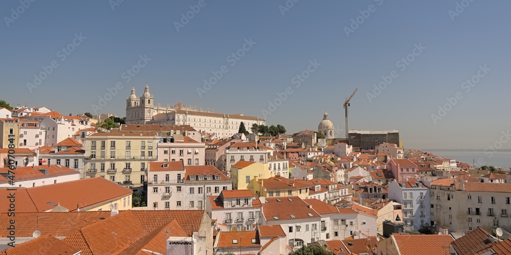 Aerial view on the colorfull houses and apartment buildings of Lisbon