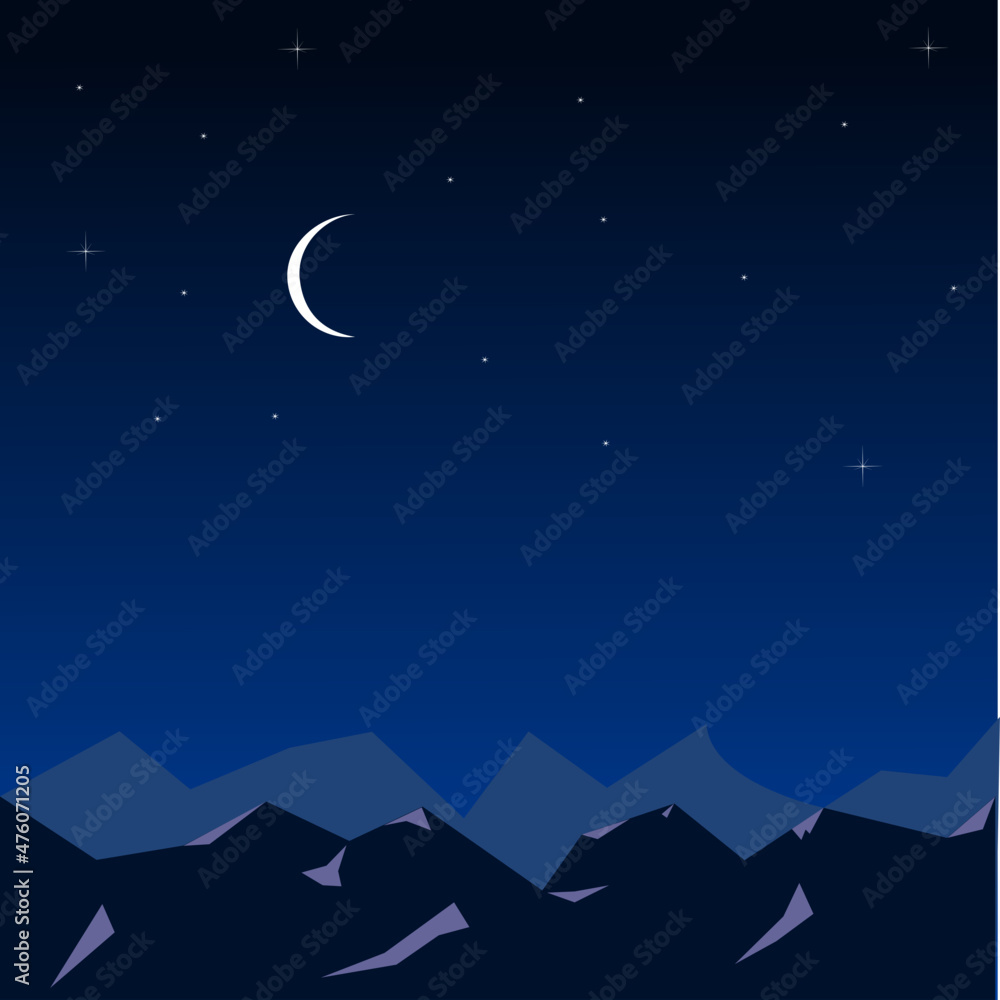 Naklejka premium NIGHT SKY LANDSCAPE (MOUNTAIN RANGES)