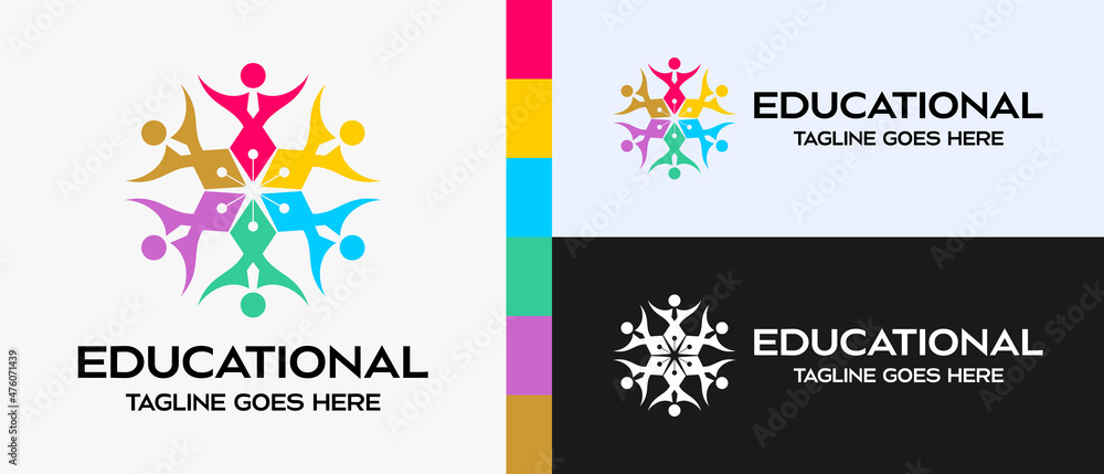 logo symbol for education. icon of six people or students in a tie twisting in a circle. education vector logo template.