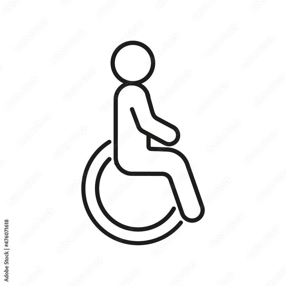 Disabled person in wheelchair icon, outline sign handicap. Disability, limitation man. Vector Disabled person in wheelchair icon, outline sign handicap. Disability, limitation man. Vector