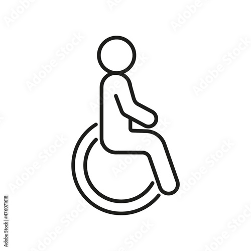 Disabled person in wheelchair icon, outline sign handicap. Disability, limitation man. Vector