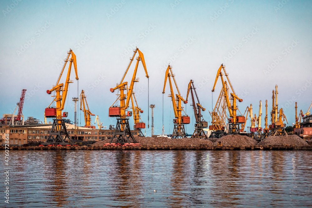 industrial port cranes in the port