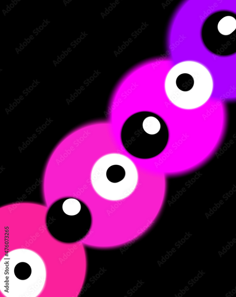 bright pink emoticons with bulging eyes on a black background