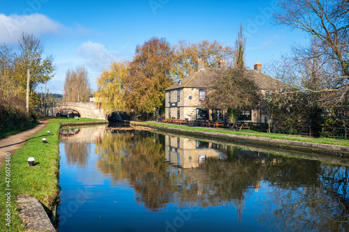 canal river day view in stoke bruerne england uk photo